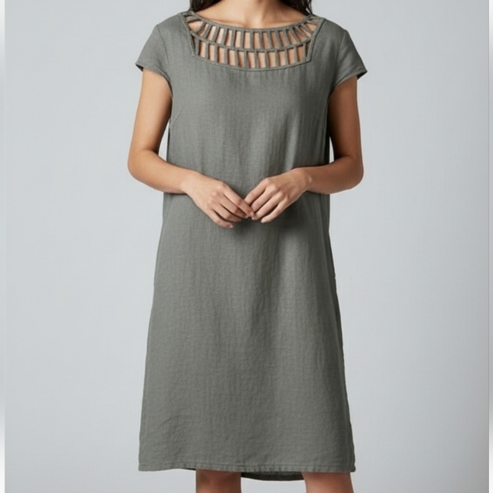 Via Signoria Italy Grey Khaki Midi Dress Lace Bust